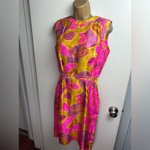 Dynasty Vintage 60’s? Vibrant Pink & Yellow Psychedelic Artsy Print Dress XS-S